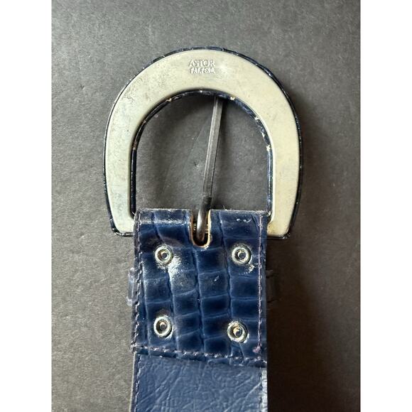 Vintage Astor Alligator Reptile Leather Belt Womens Size 10 Blue Classic Career main image 6